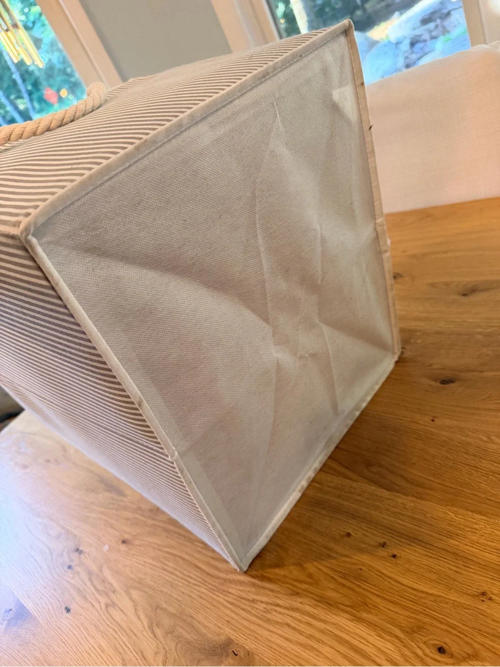 13” Striped Canvas Storage Bin with Rope Handles - Gray